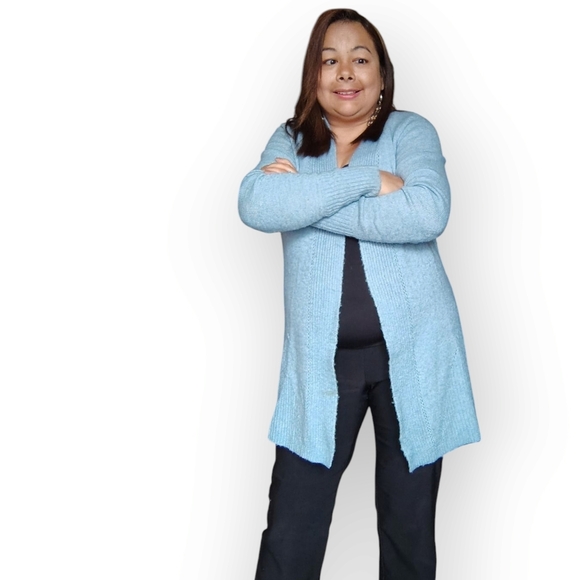 🎊3 FOR $10 RICKIS WOMENS BLUE SMALL CARDIGAN SWEATER - Picture 4 of 4